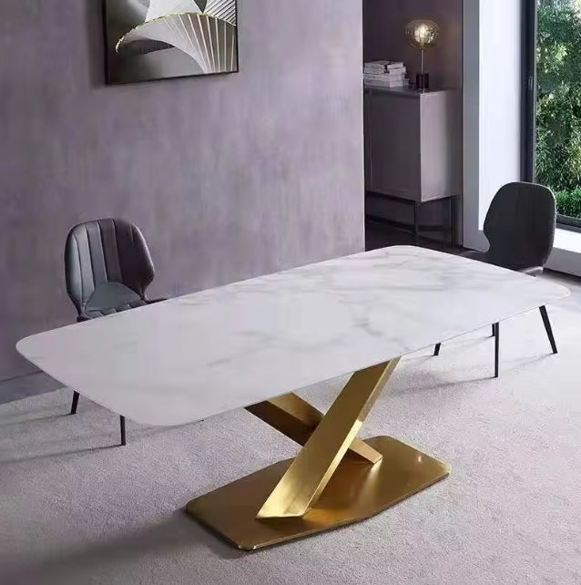 Real Marble Dining Table w/ X Shape Leg