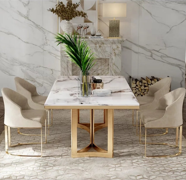 Real Marble Dining Table With Golden Leg 2.1x1.1M