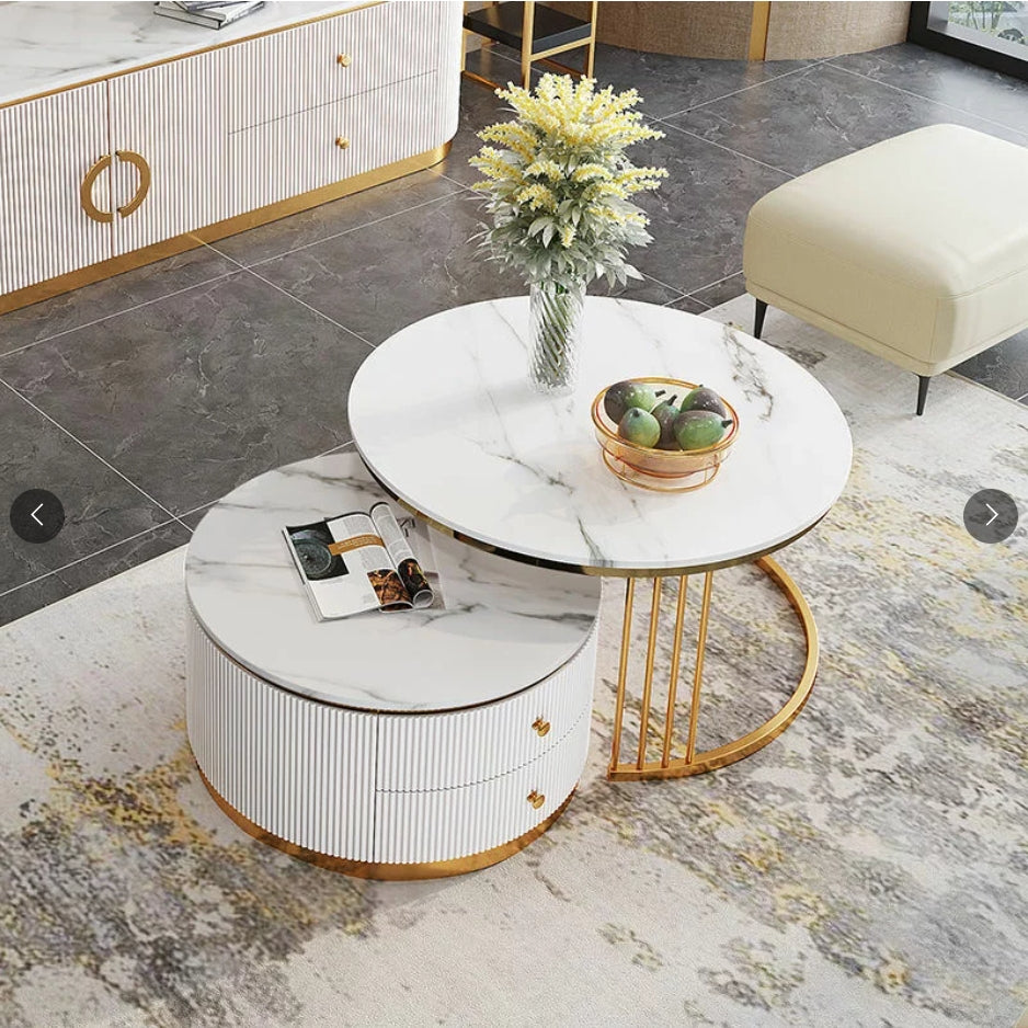 Artificial Marble Round Coffee Table Gold Frame