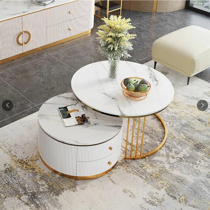 Artificial Marble Round Coffee Table Gold Frame