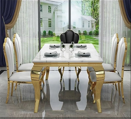 Luxury Marble Dining Table Stainless Steel Gold Leg Frame