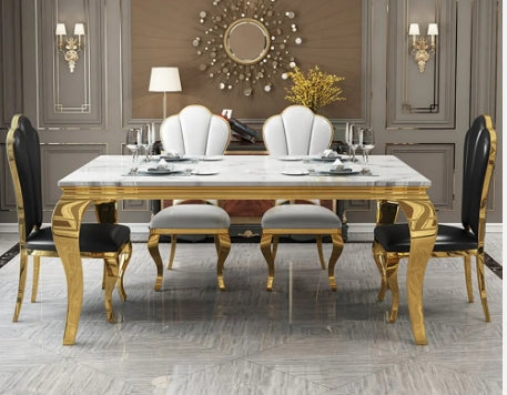 Luxury Marble Dining Table Stainless Steel Gold Leg Frame