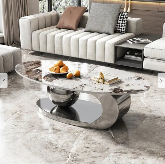 Artificial Marble Coffee Table Oval/Round Gold Frame