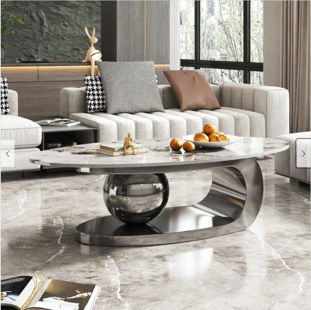 Artificial Marble Coffee Table Oval/Round Gold Frame