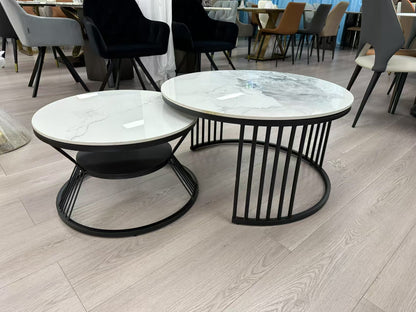 Black Round Marble Coffee Table 2pc set