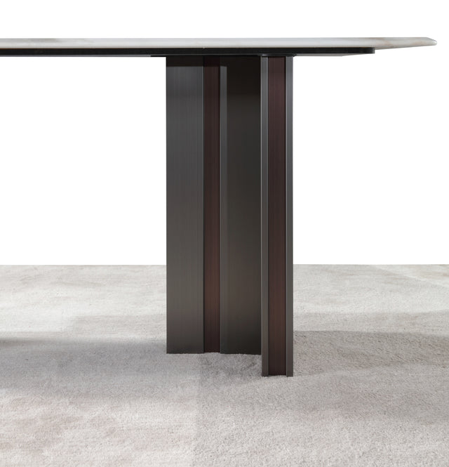 Real White Marble Dining Table w/ Sliver&Brown Stainless Leg