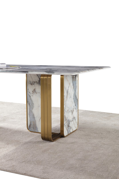 Real Marble Dining Table w/ Marble Gold Stainless Leg