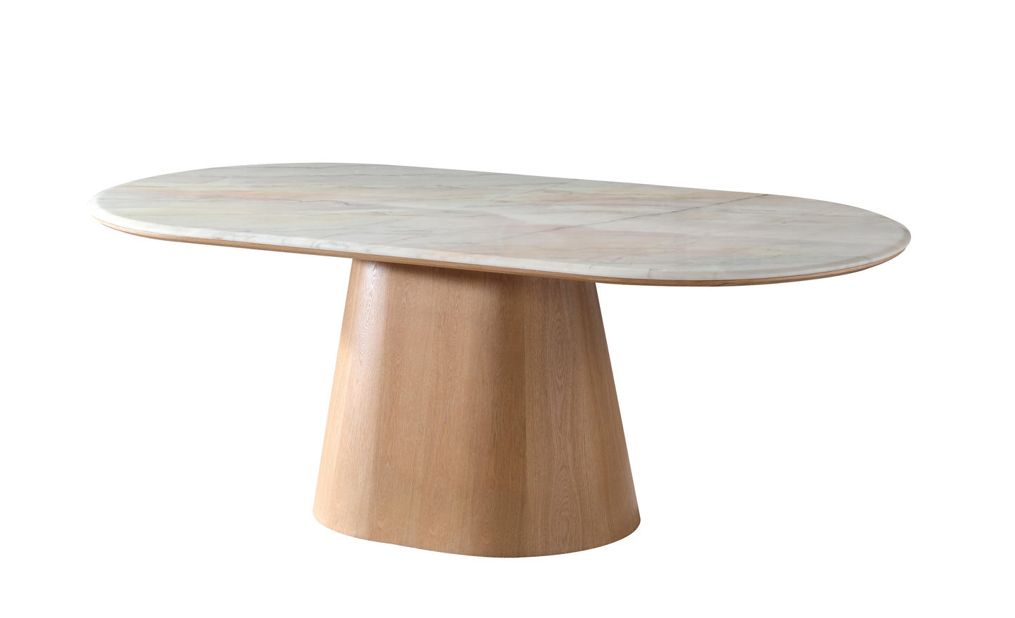 Real Soft Beige Marble Dining Table w/ Wood Leg