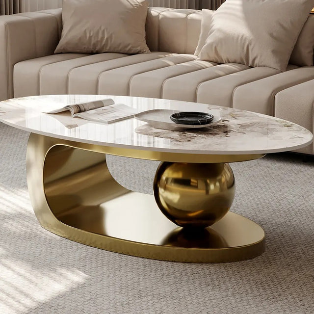 Artificial Marble Coffee Table Oval/Round Gold Frame