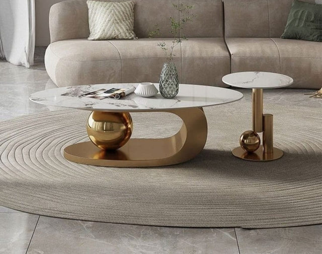 Artificial Marble Coffee Table Oval/Round Gold Frame