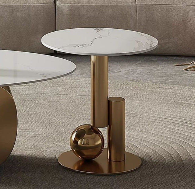 Artificial Marble Coffee Table Oval/Round Gold Frame