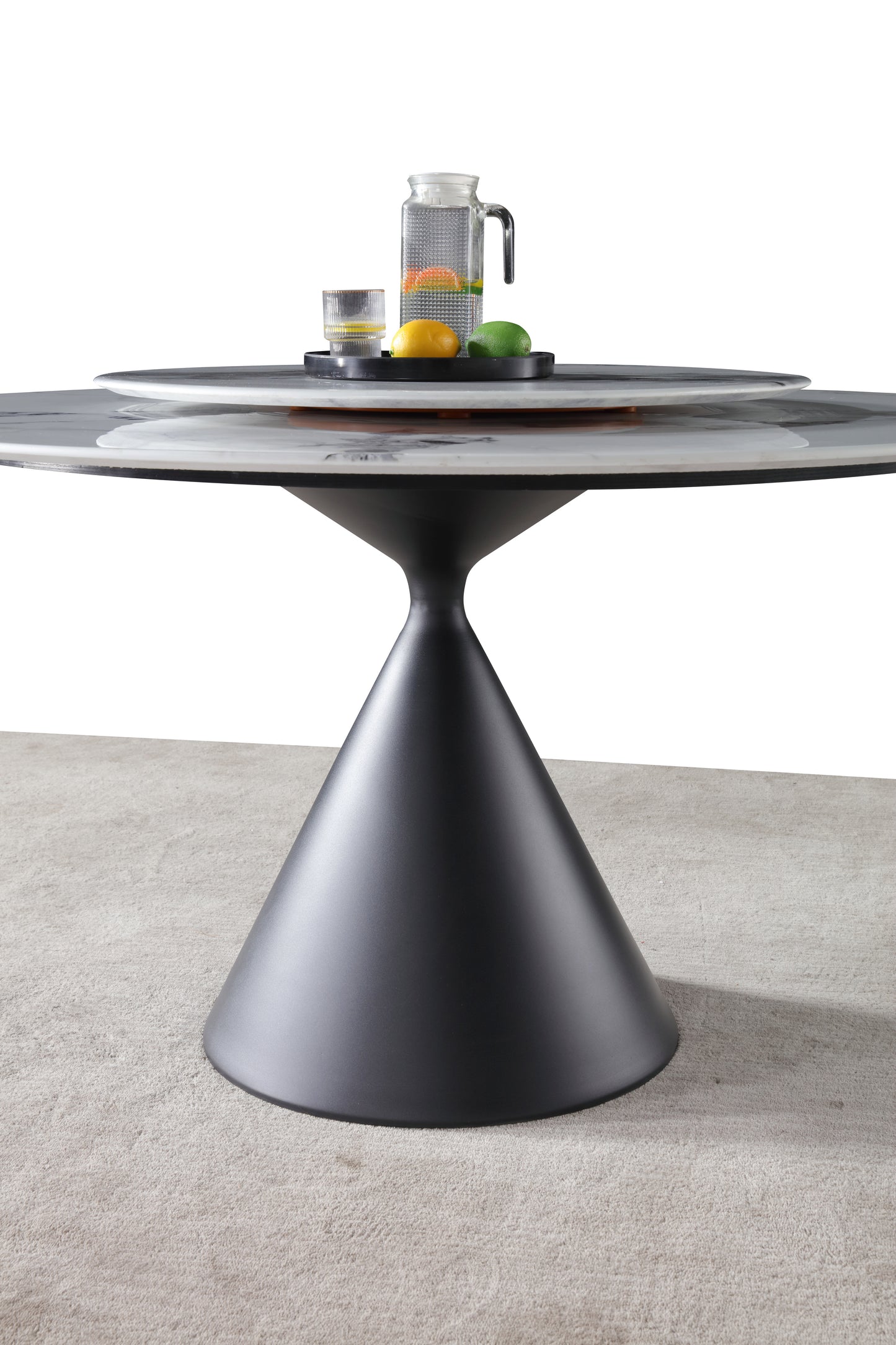 White Marble Round Dining Table w/ Sliver Stainless Leg