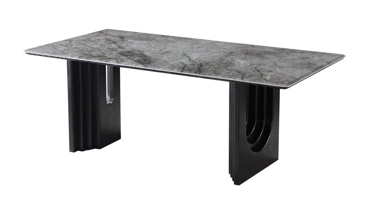 Real Black Marble Dining Table w/ Black Wood Leg