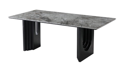 Real Black Marble Dining Table w/ Black Wood Leg