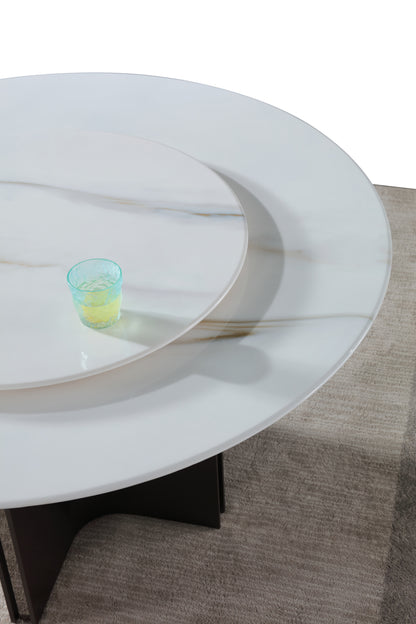 White Marble Round Dining Table w/ Sliver Stainless Leg