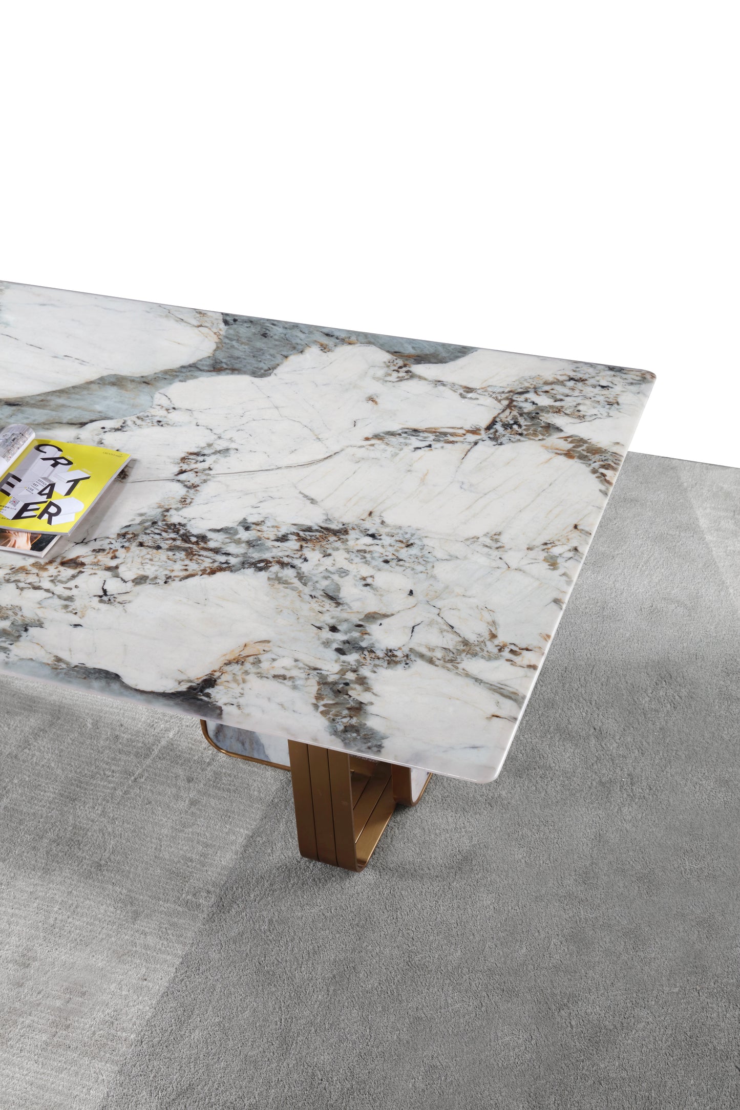 Real Marble Dining Table w/ Marble Gold Stainless Leg