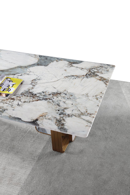 Real Marble Dining Table w/ Marble Gold Stainless Leg