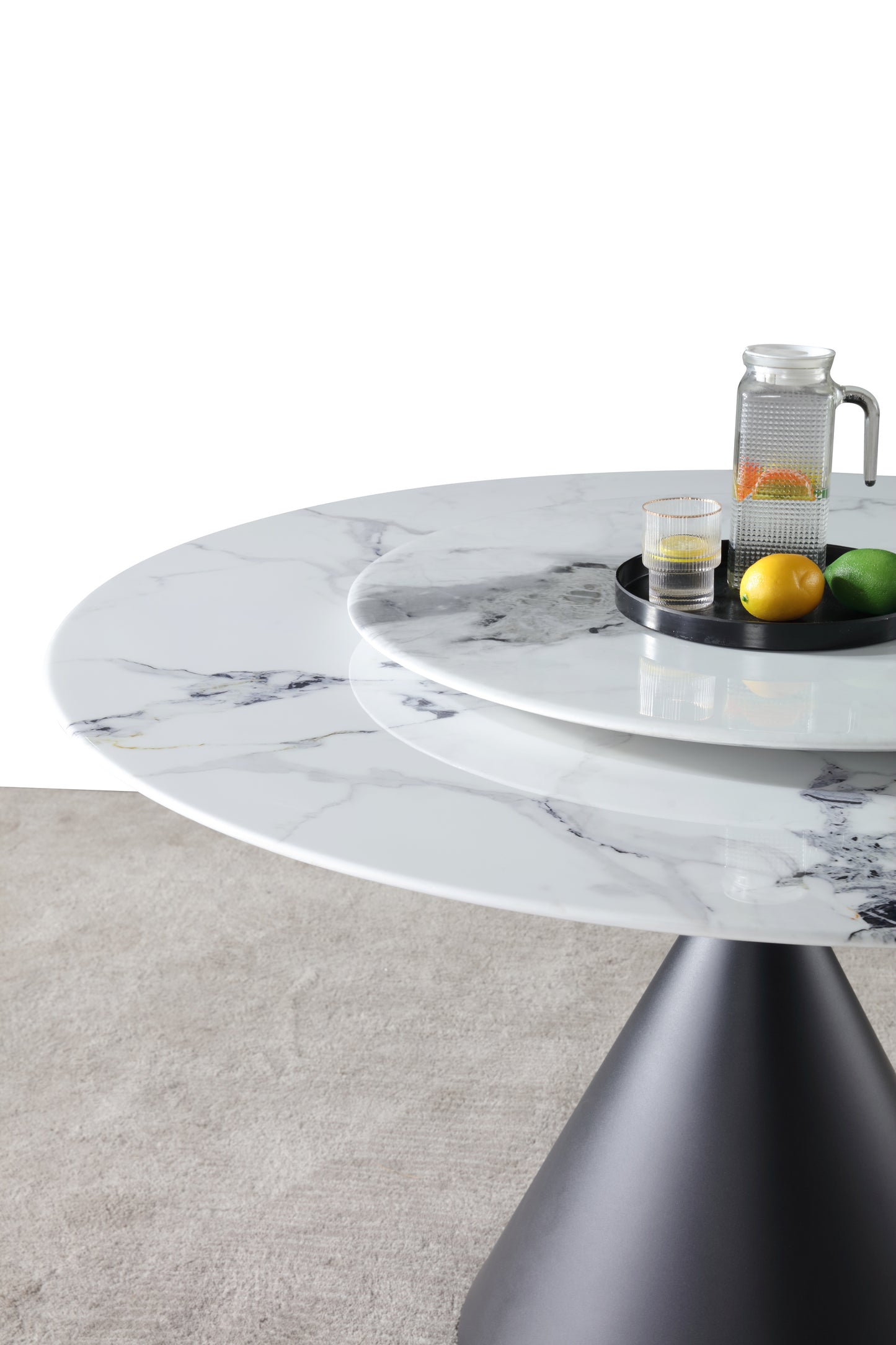 White Marble Round Dining Table w/ Sliver Stainless Leg