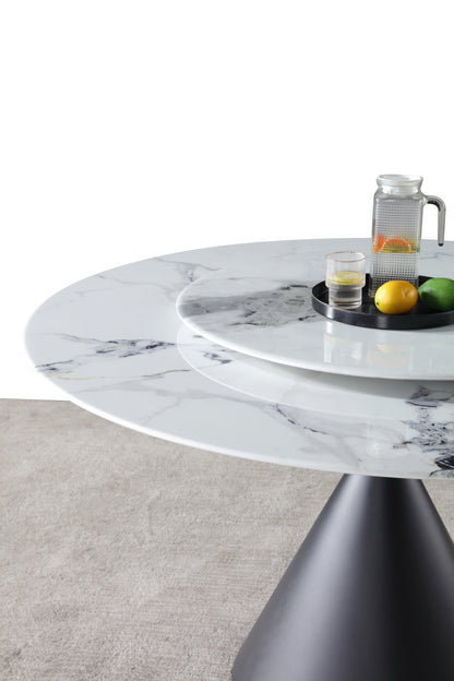 White Marble Round Dining Table w/ Sliver Stainless Leg