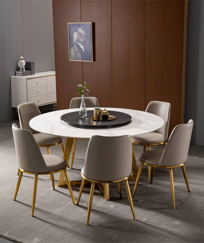 Snowy Artificial Marble Round Dining Table with Gold Leg